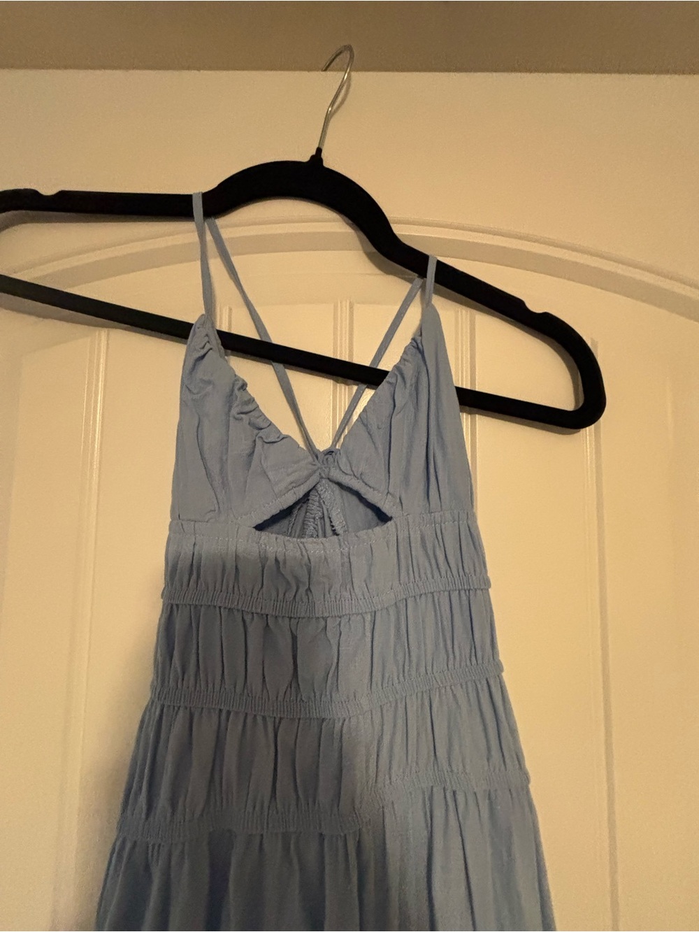 Light Blue Tiered Maxi Dress with Spaghetti Straps - Picture 2 of 4